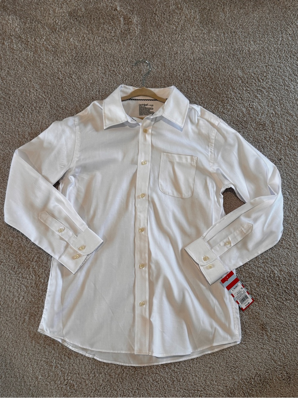 NWT Boys White Button Down Shirt 10/12 Husky